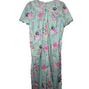 Emily Stacy Mint Turquoise Floral Pearl Snap Front House Dress LRG NWT 20" PTP